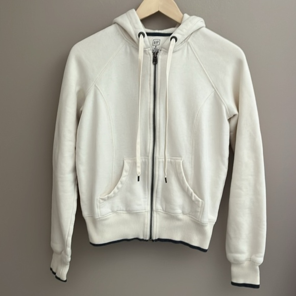 Gap Full Zip‎ Hooded Sweatshirt Creme Gray Size Small Tall